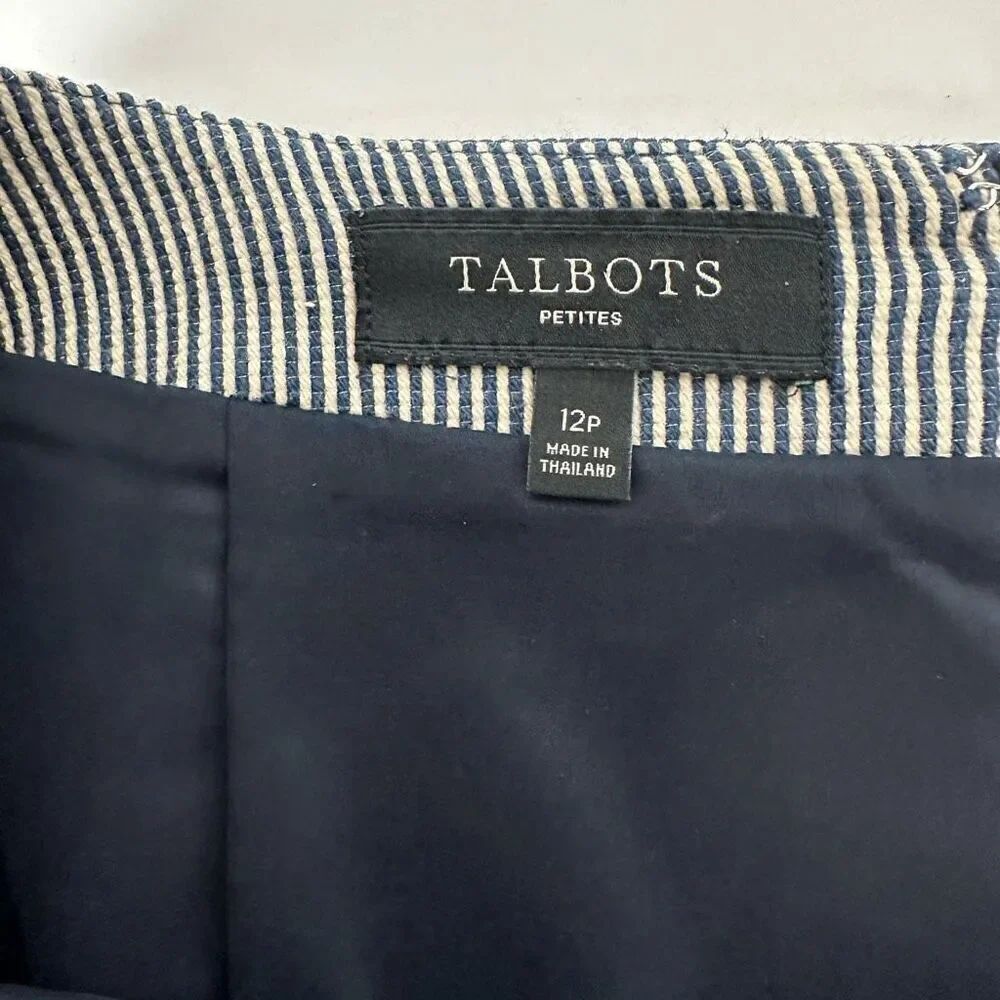 Talbots Woman's Striped Pencil Skirt size 12P Navy Cream - Picture 3 of 8